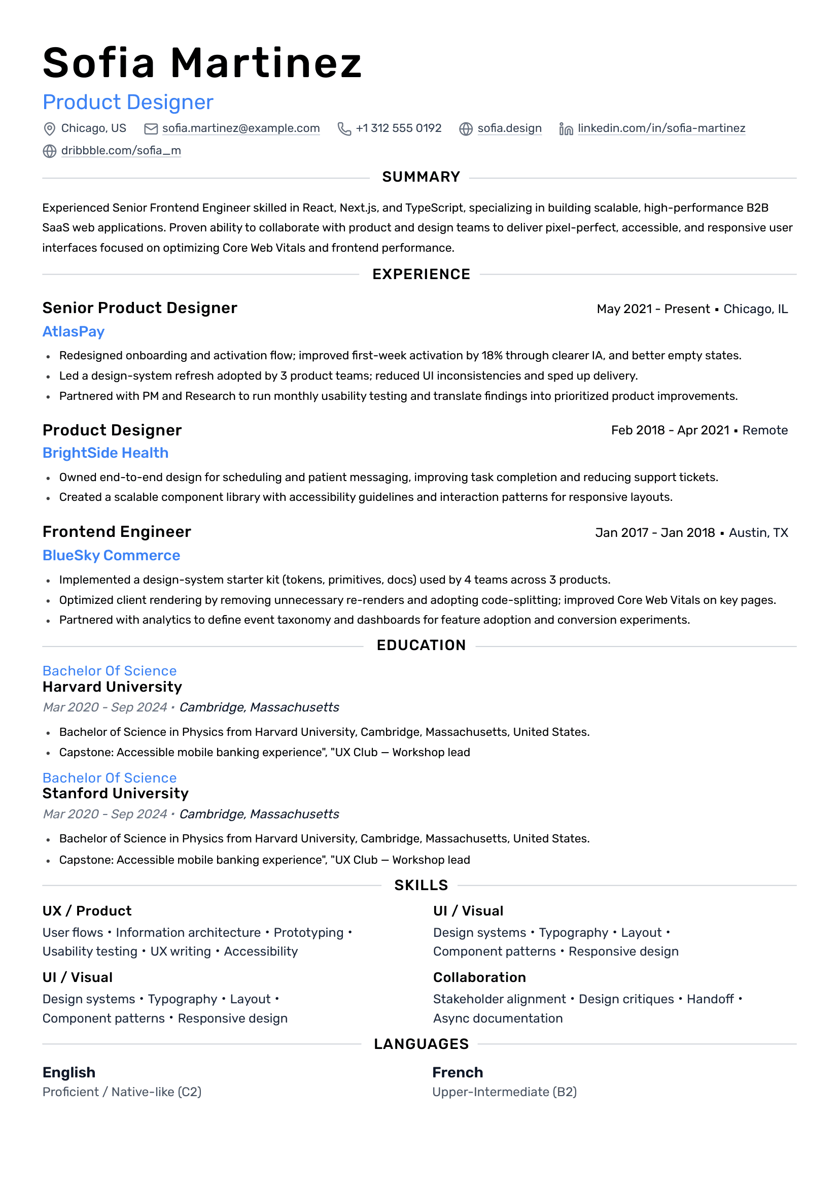 Editorial Balance resume template