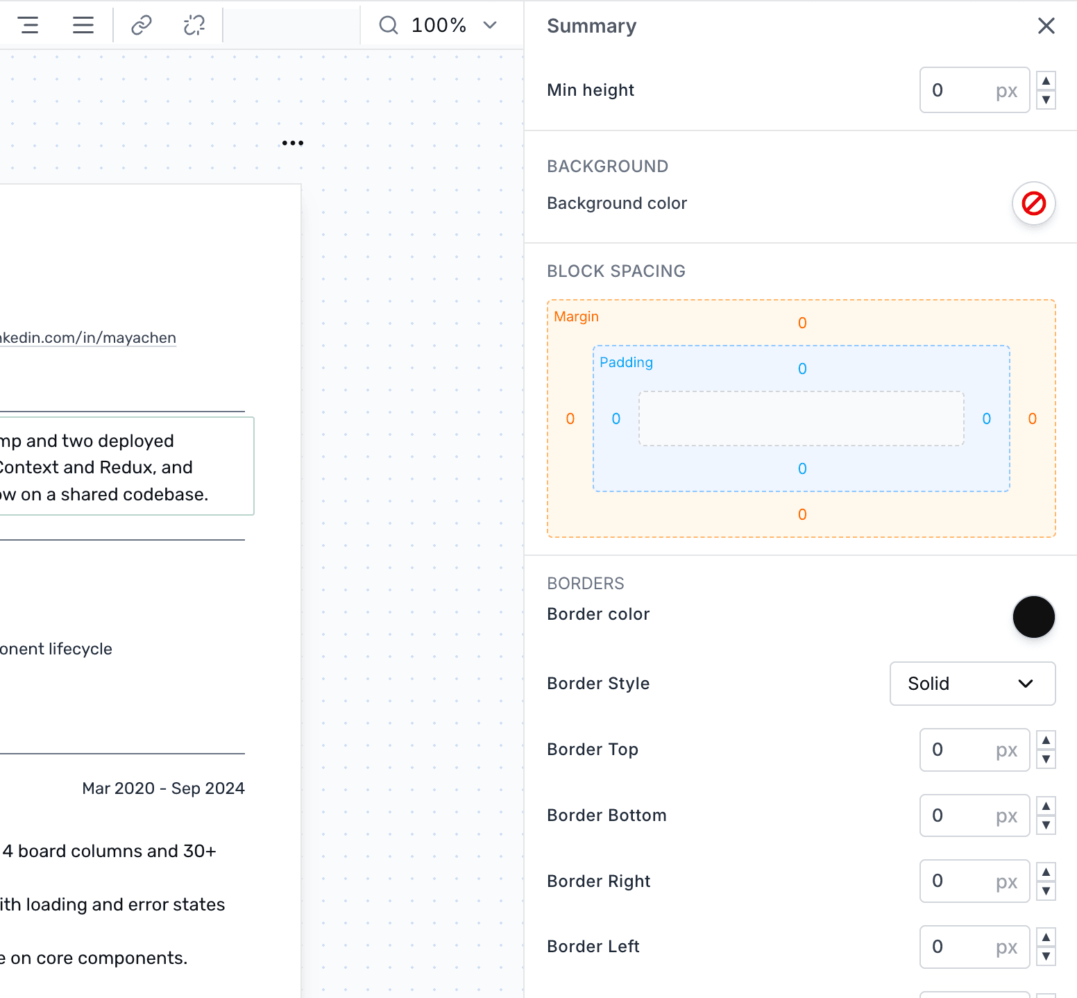 Style & theme panel in the Roleframe editor