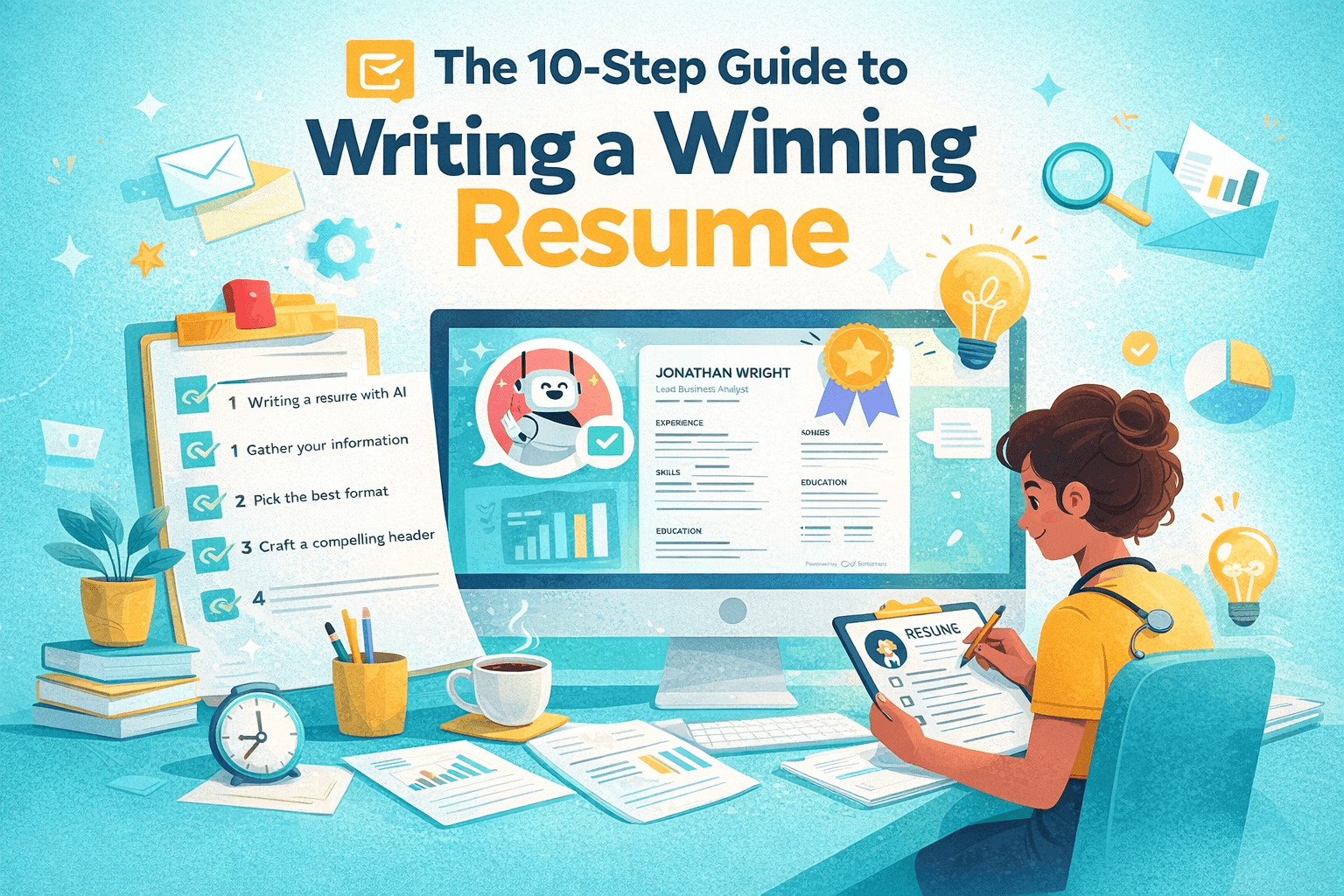 Illustration of a job seeker building a winning resume with AI help