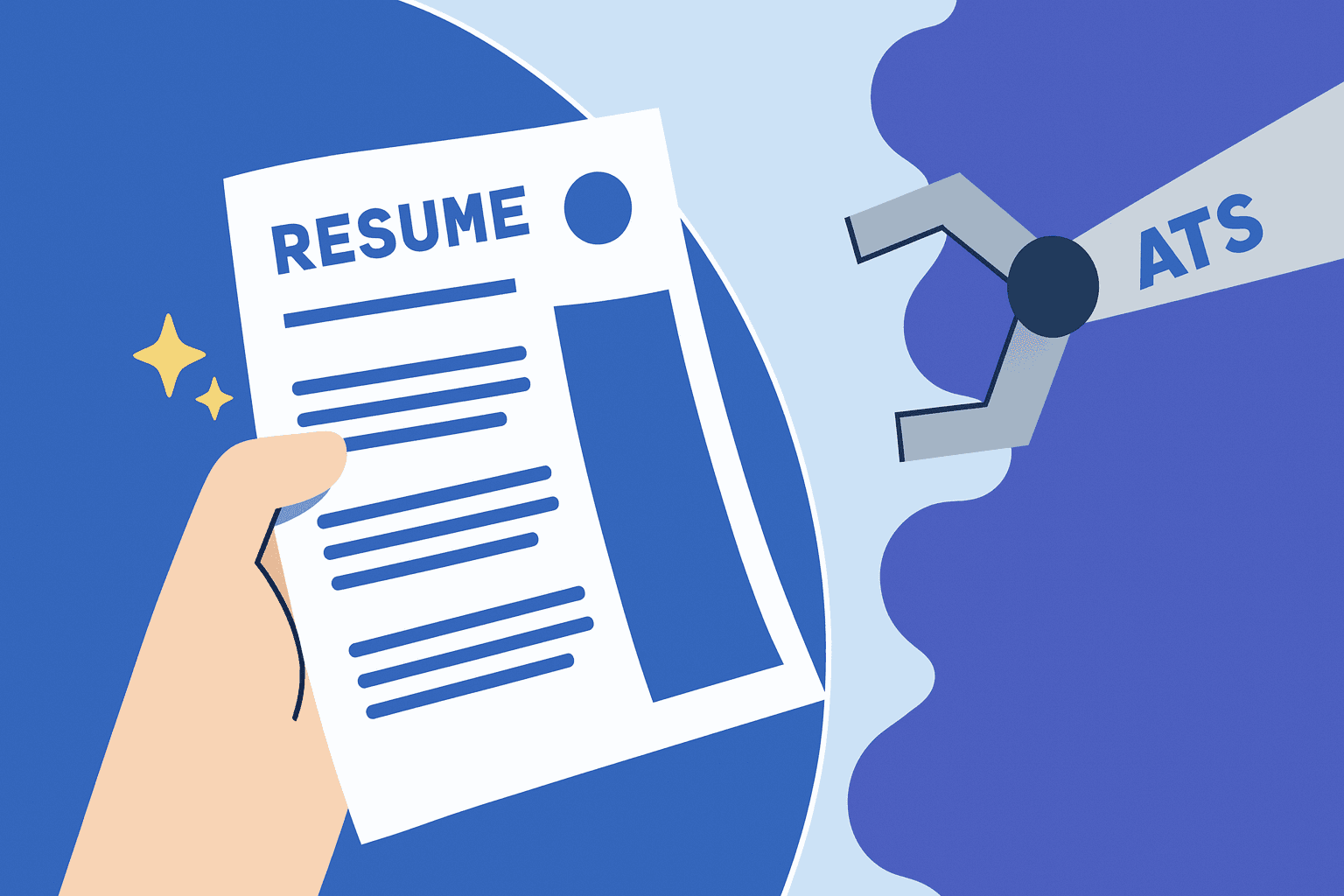 Illustration of recruiter dashboard with resumes and ATS filter icons