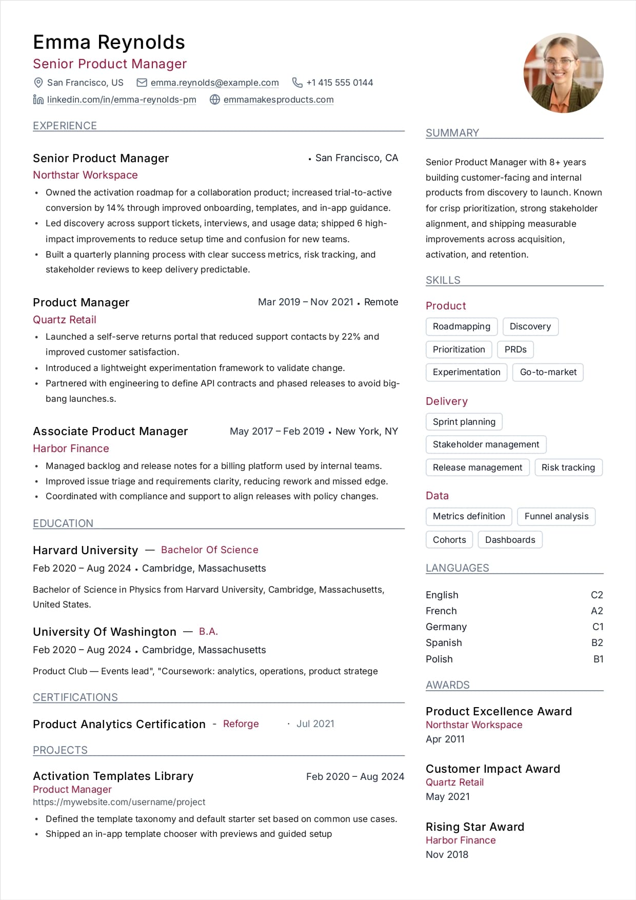Two-Column Classic resume template